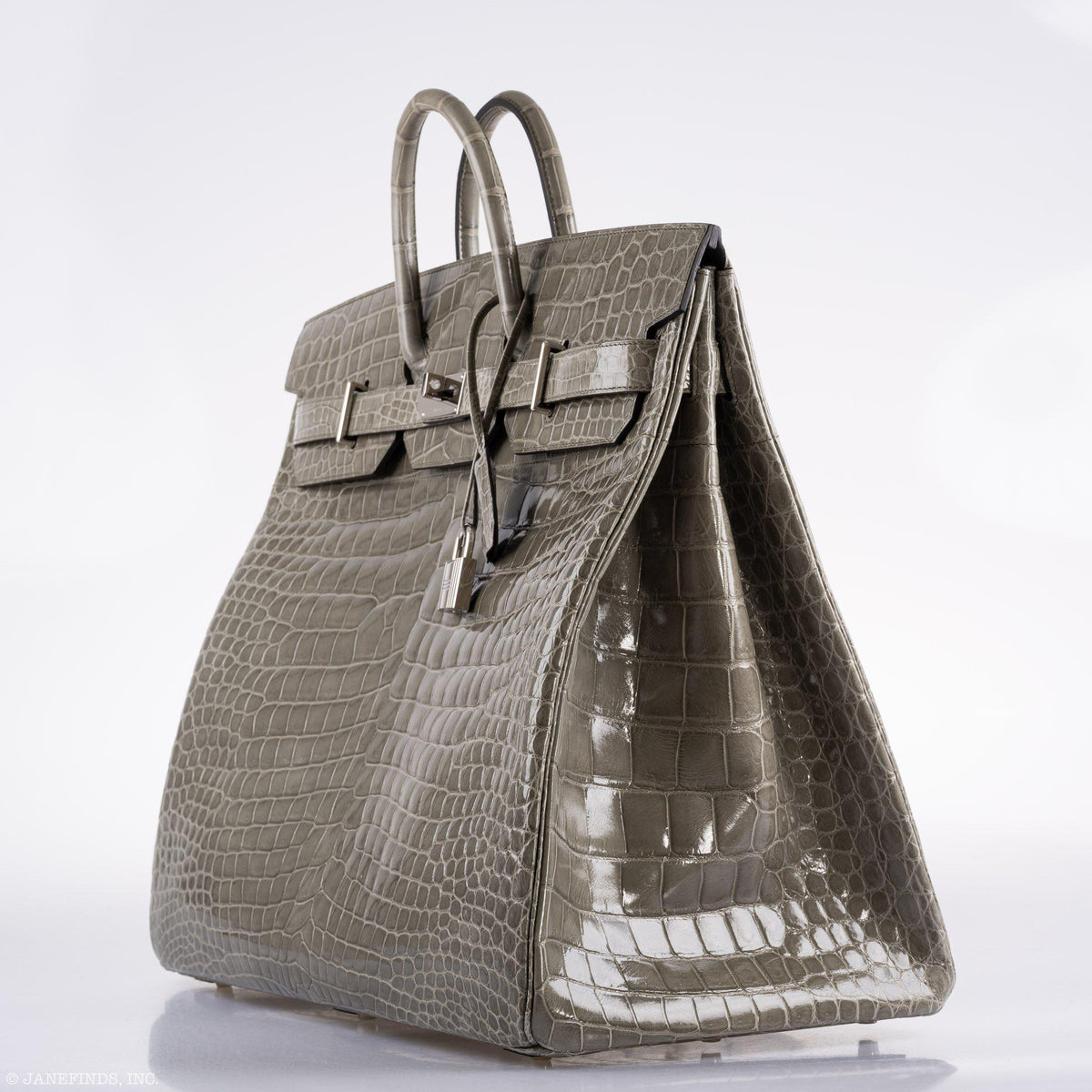 Hermes Birkin 50 HAC Gris Tourterelle Shiny Porosus Crocodile Palladium Hardware Hermes