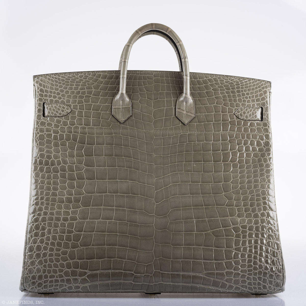 Hermes Birkin 50 HAC Gris Tourterelle Shiny Porosus Crocodile Palladium Hardware Hermes