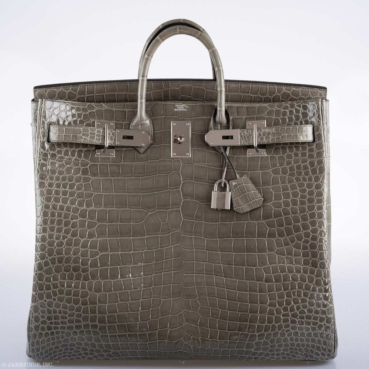 Hermes Birkin 50 HAC Gris Tourterelle Shiny Porosus Crocodile Palladium Hardware Hermes