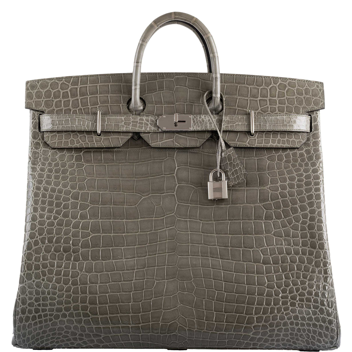Hermes Birkin 50 HAC Gris Tourterelle Shiny Porosus Crocodile Palladium Hardware Hermes