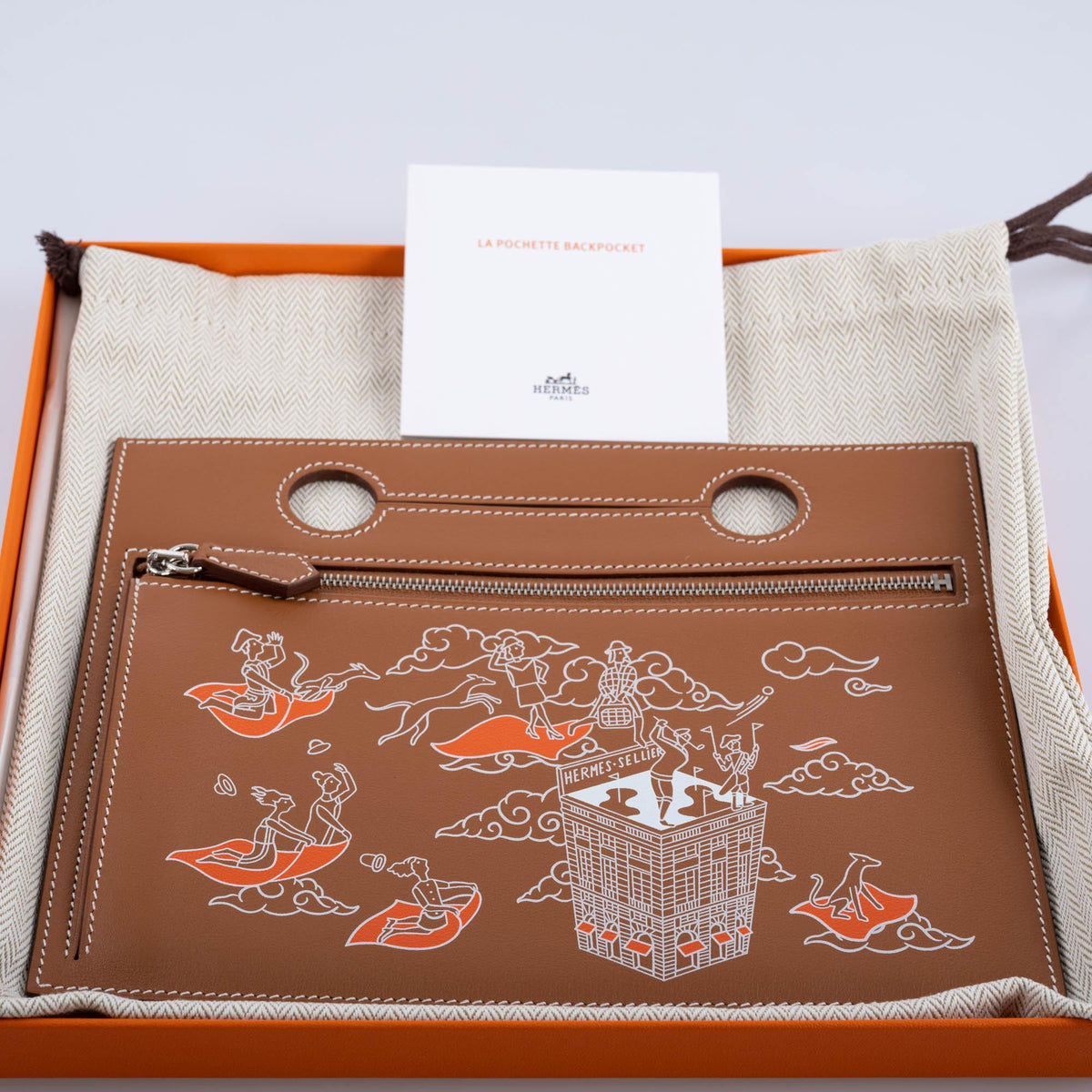 Hermes Birkin Pochette Backpocket Printed Gold Swift with Palladium Hardware Hermes