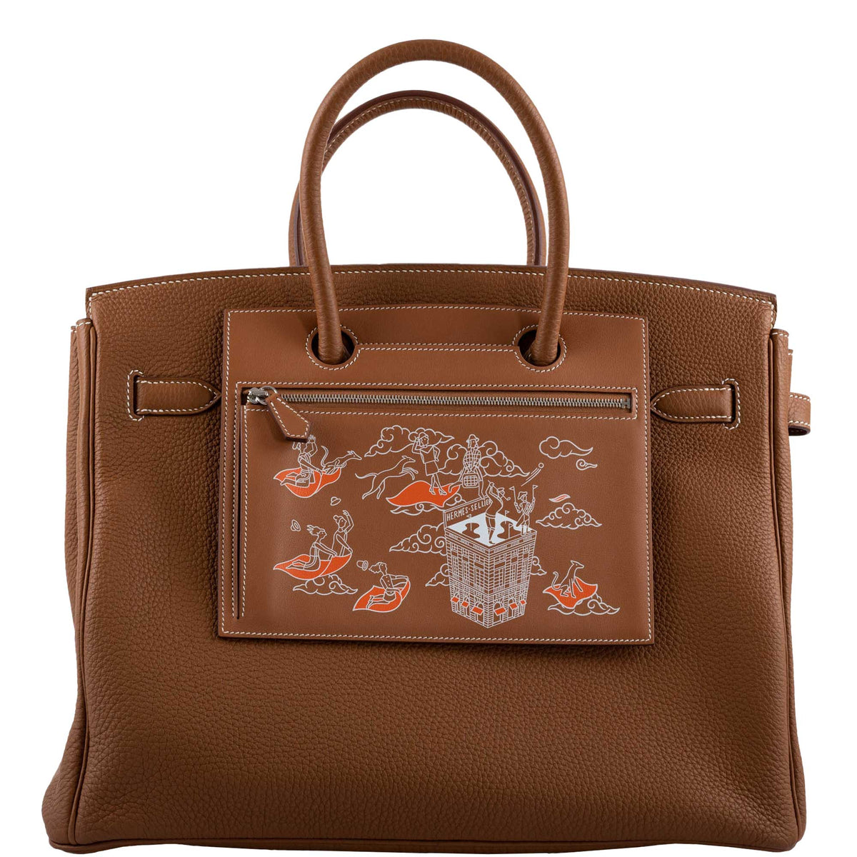 Hermes Birkin Pochette Backpocket Printed Gold Swift with Palladium Hardware Hermes