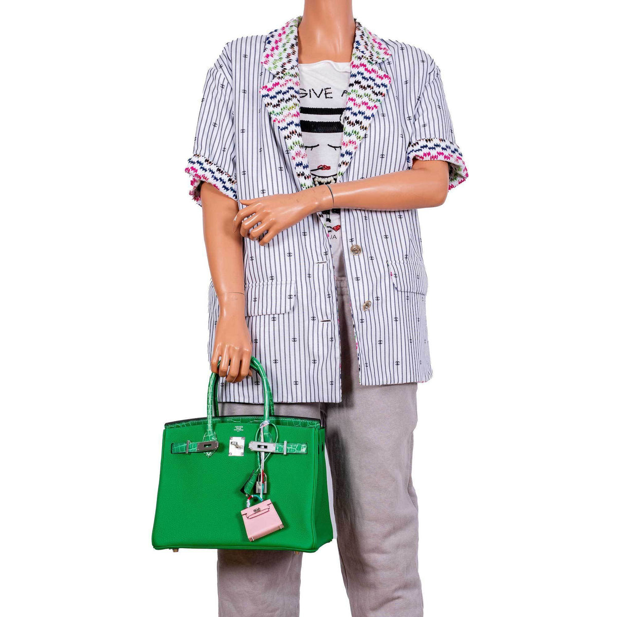 Hermes Birkin Touch 30 Bambou (Bamboo) Togo & Cactus Niloticus Crocodile Palladium Hardware Hermes