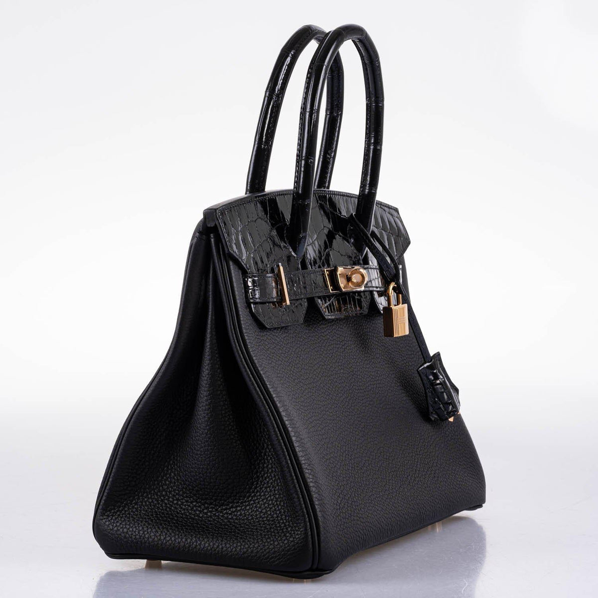 Hermes Birkin Touch 30 Black Novillo & Niloticus Crocodile Rose Gold Hardware Hermes