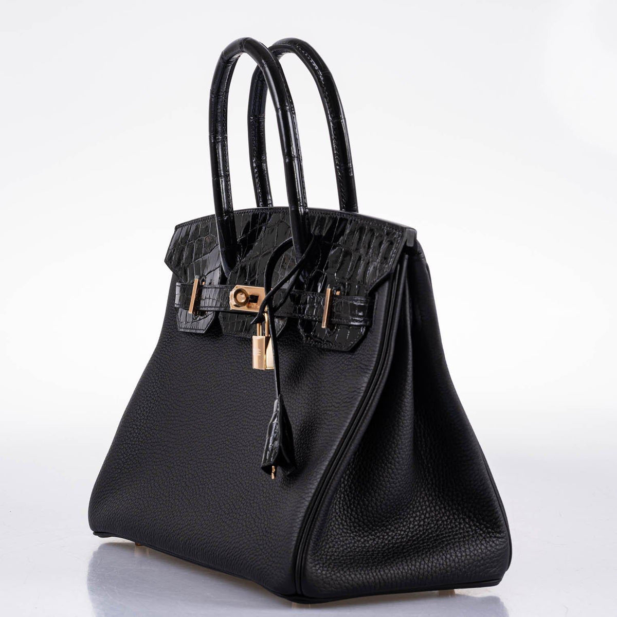 Hermes Birkin Touch 30 Black Novillo & Niloticus Crocodile Rose Gold Hardware Hermes