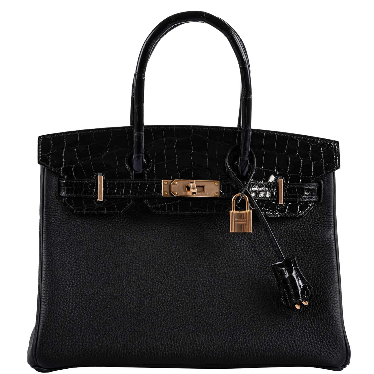 Hermes Birkin Touch 30 Black Novillo & Niloticus Crocodile Rose Gold Hardware Hermes