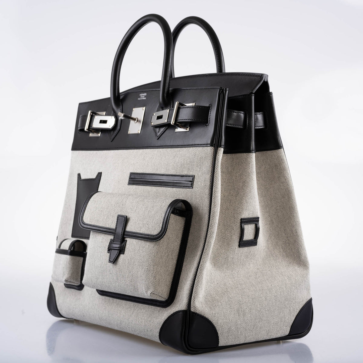Hermes Cargo HAC Birkin 40 Black Box & Toile with Palladium Hardware Hermes