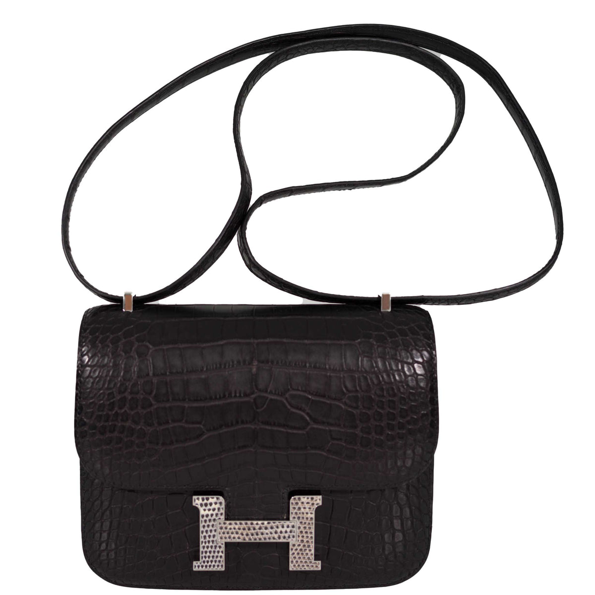 Hermes Constance 18 Mini Black Noir Matte Alligator with Lizard Buckle Palladium Hardware Hermes