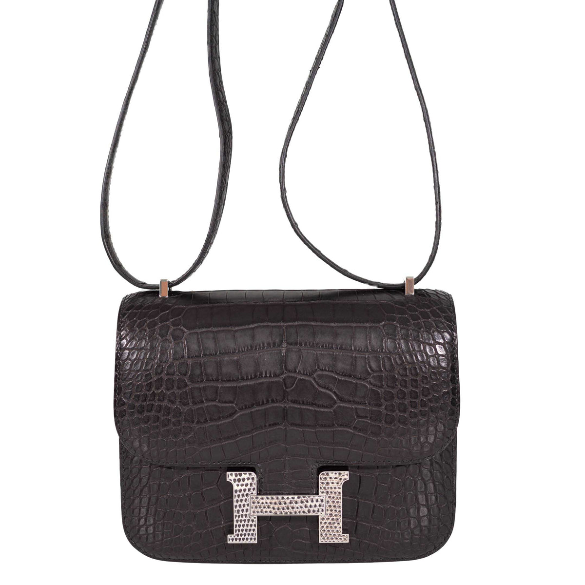 Hermes Constance 18 Mini Black Noir Matte Alligator with Lizard Buckle Palladium Hardware Hermes