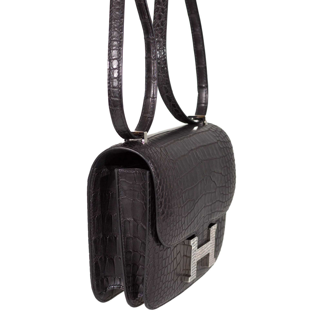 Hermes Constance 18 Mini Black Noir Matte Alligator with Lizard Buckle Palladium Hardware Hermes