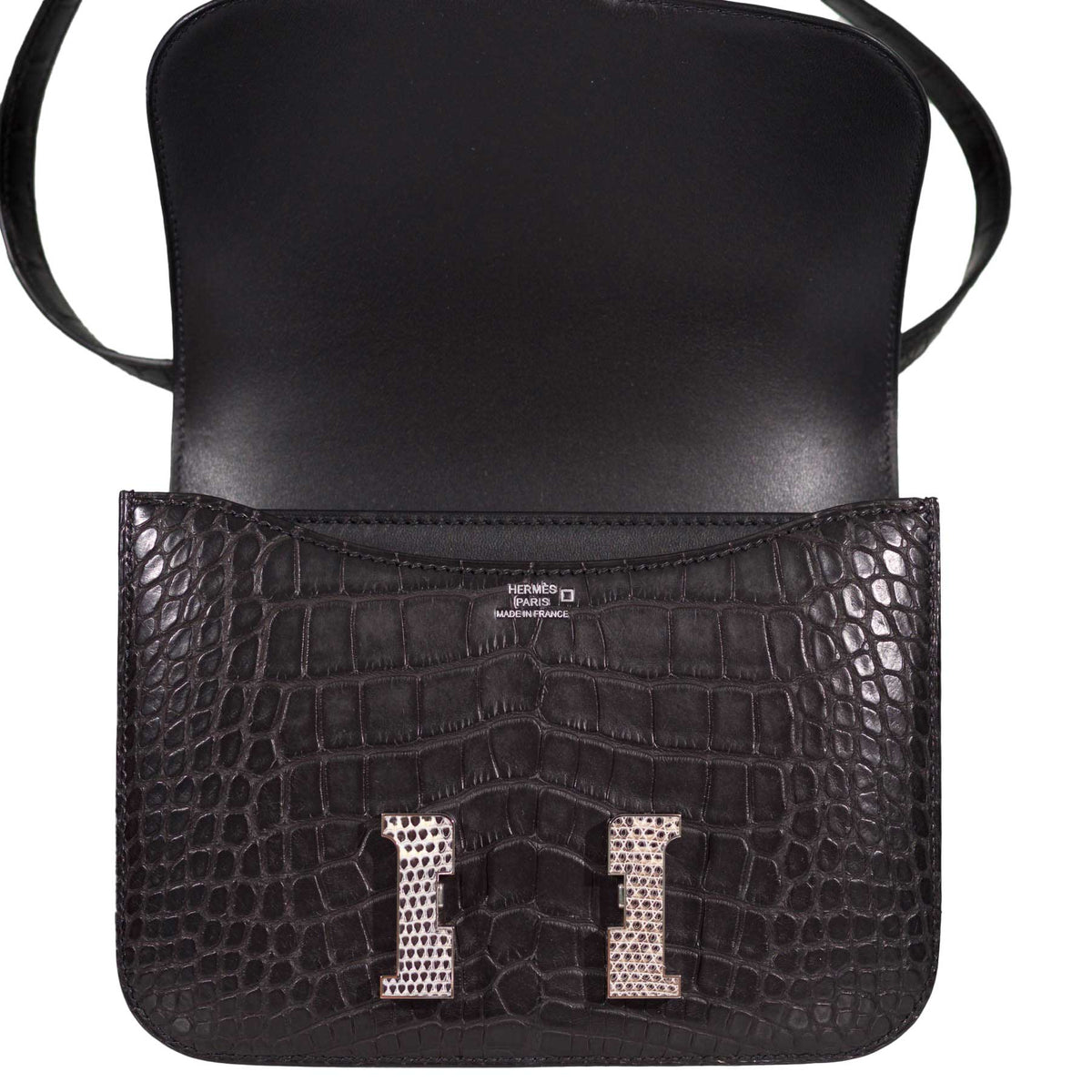 Hermes Constance 18 Mini Black Noir Matte Alligator with Lizard Buckle Palladium Hardware Hermes