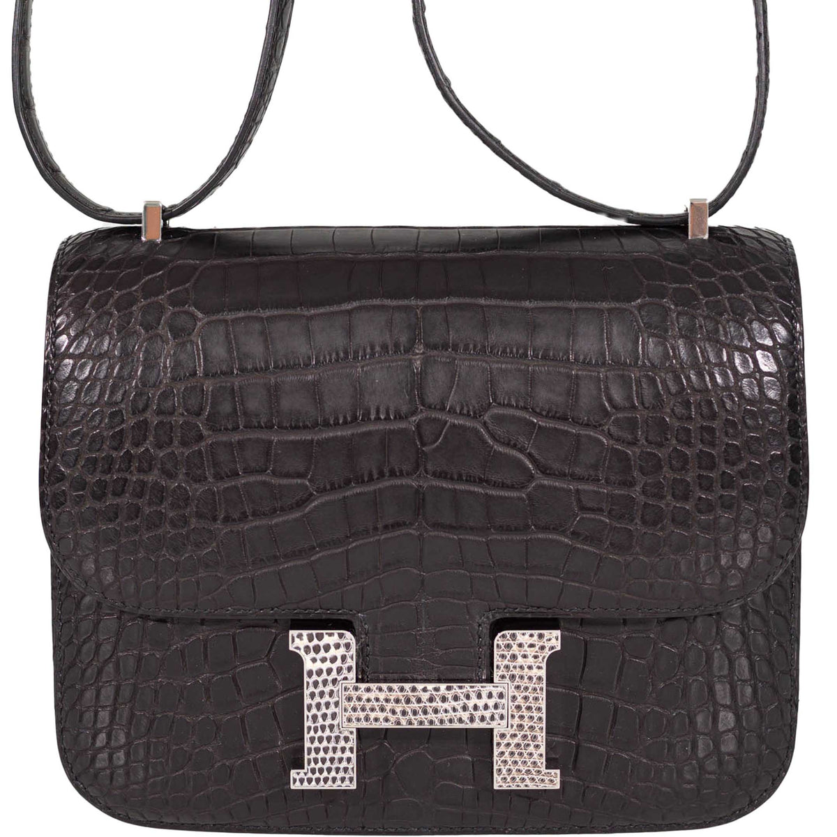 Hermes Constance 18 Mini Black Noir Matte Alligator with Lizard Buckle Palladium Hardware Hermes