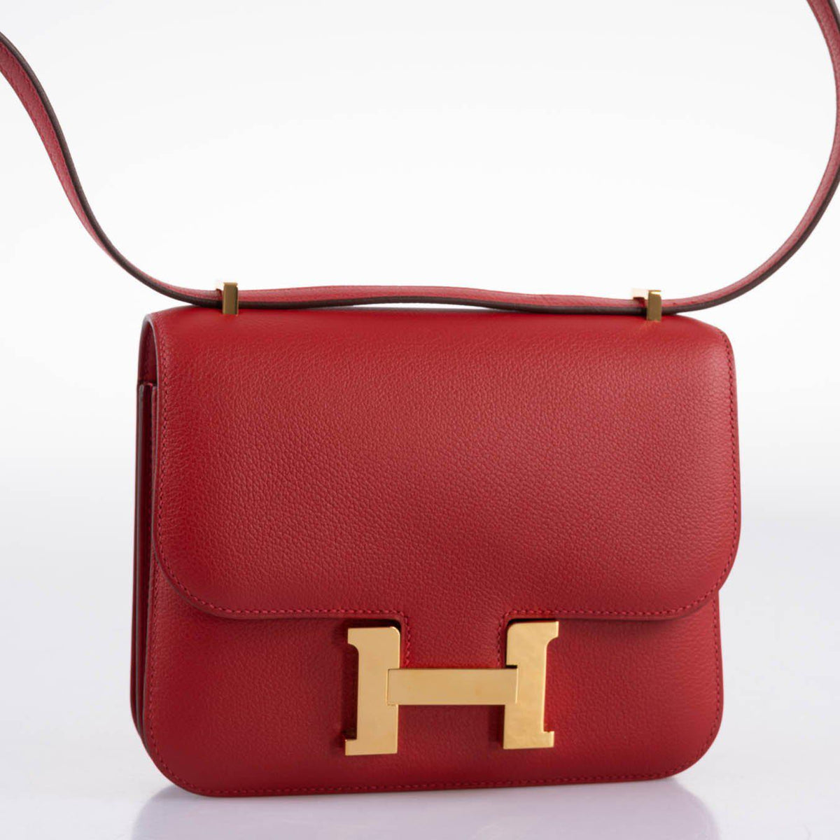 Hermes Constance 18 Rouge Casaque Tadelakt leather Gold Hardware Hermes