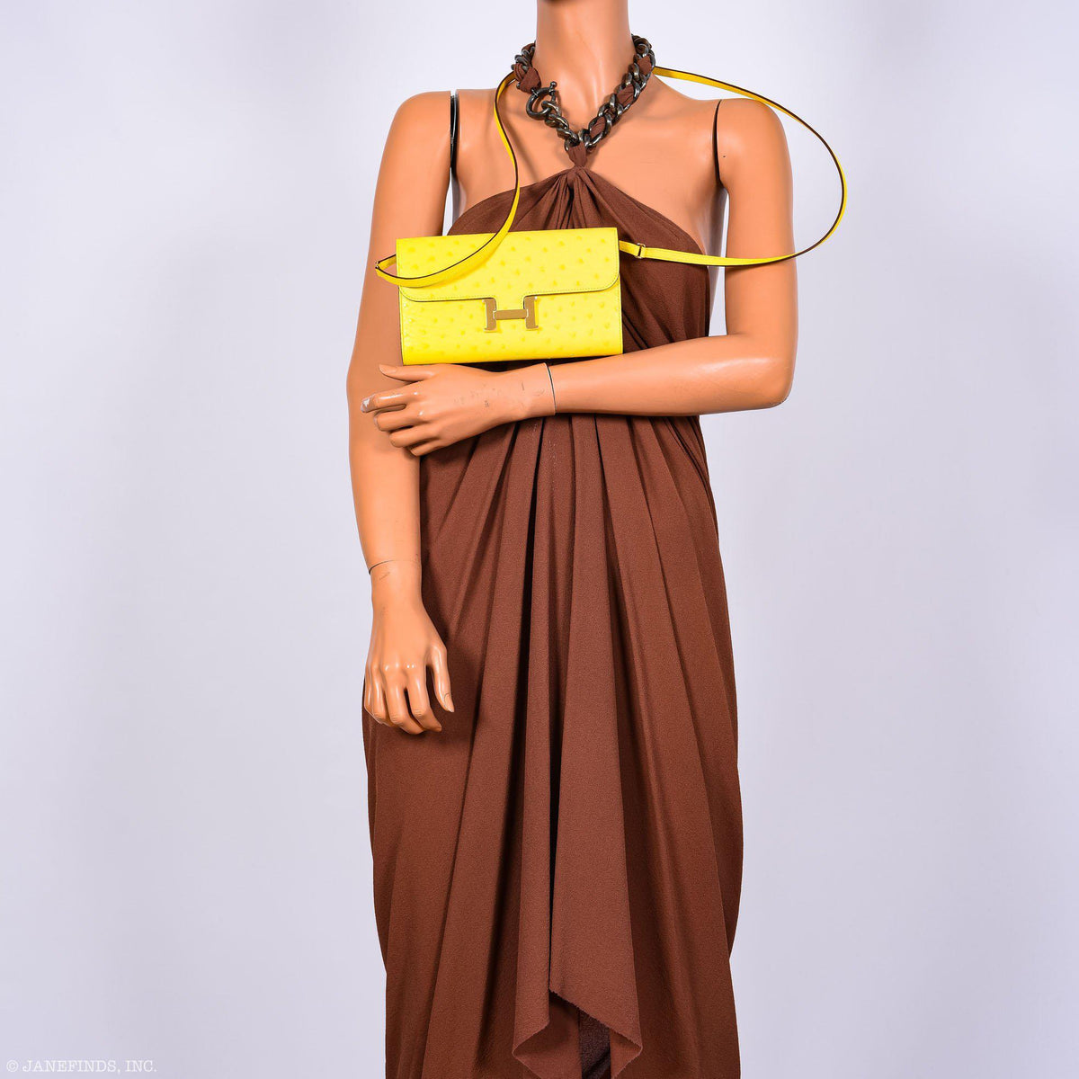 Hermes Constance Long to Go Wallet Citron Ostrich Gold Hardware Hermes
