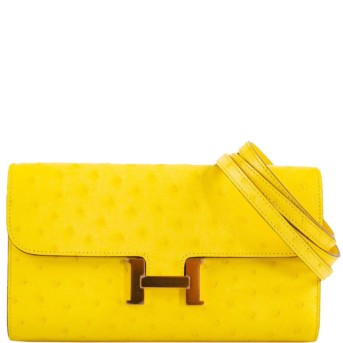 Hermes Constance Long to Go Wallet Citron Ostrich Gold Hardware Hermes