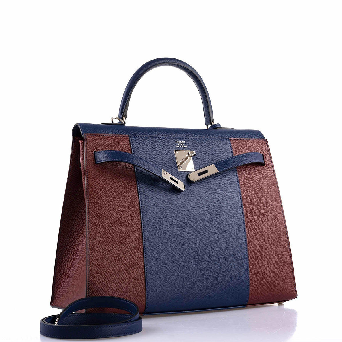 Hermes Flag Kelly 35 Sellier Blue Saphir & Rouge H Epsom Palladium Hardware Hermes