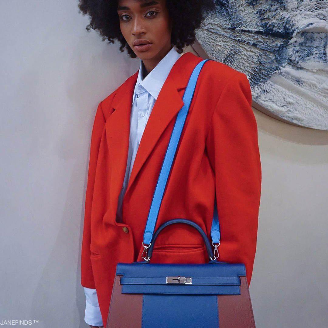 Hermes Flag Kelly 35 Sellier Blue Saphir & Rouge H Epsom Palladium Hardware Hermes