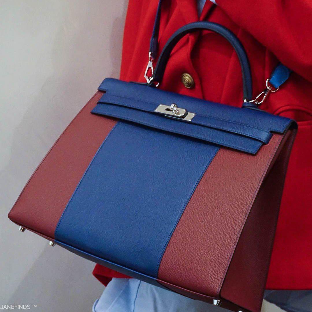 Hermes Flag Kelly 35 Sellier Blue Saphir & Rouge H Epsom Palladium Hardware Hermes