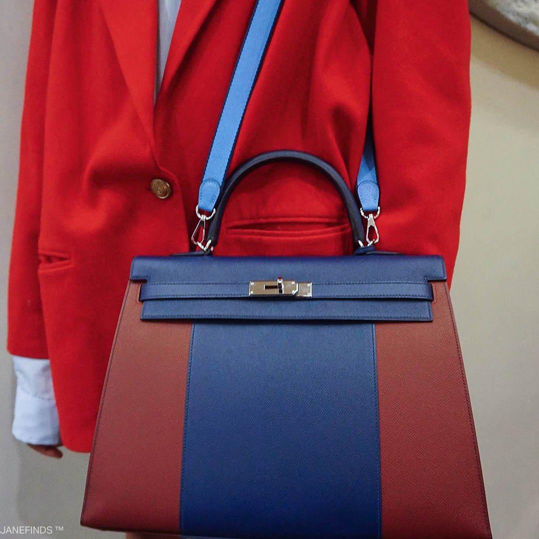 Hermes Flag Kelly 35 Sellier Blue Saphir & Rouge H Epsom Palladium Hardware Hermes
