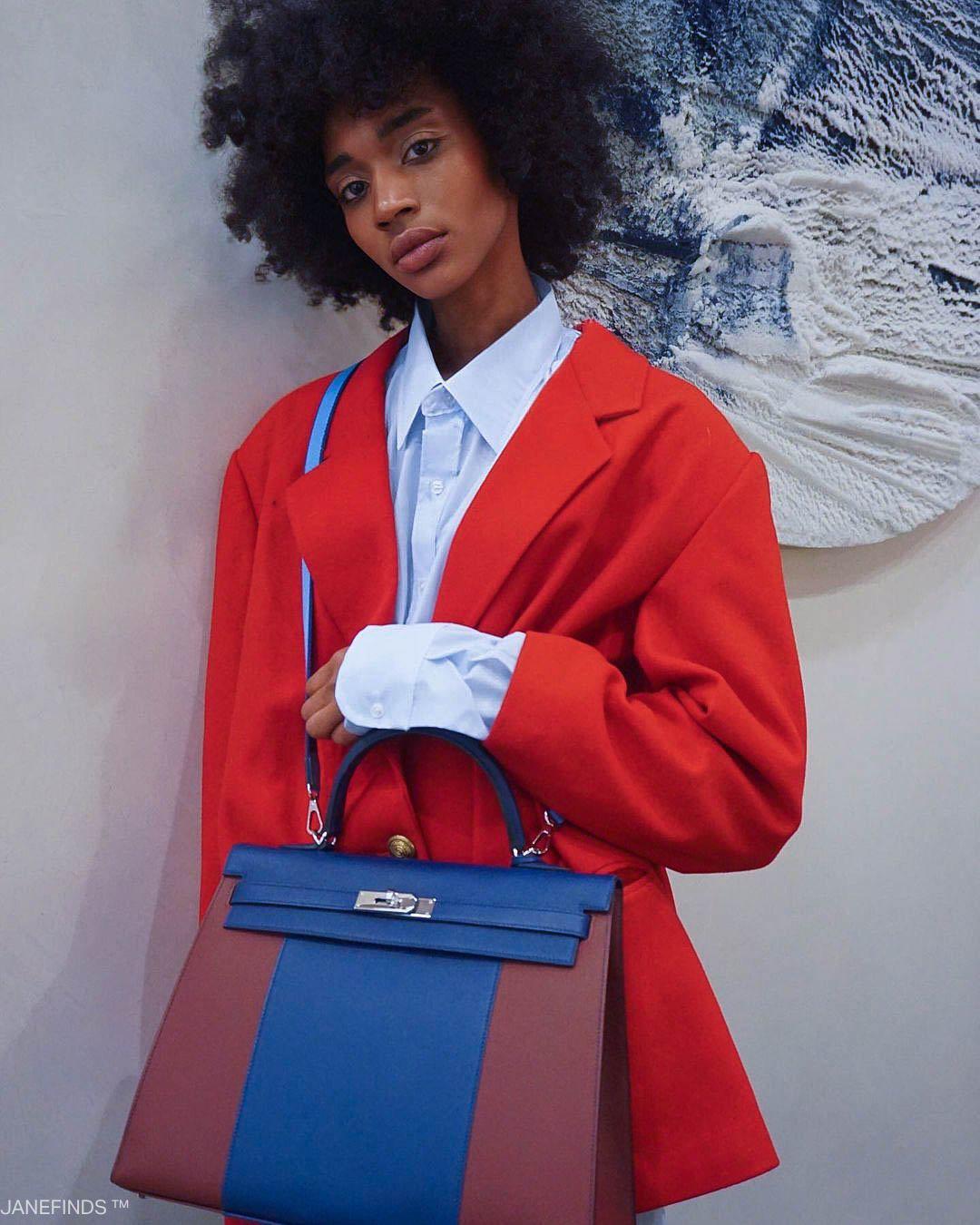 Hermes Flag Kelly 35 Sellier Blue Saphir & Rouge H Epsom Palladium Hardware Hermes