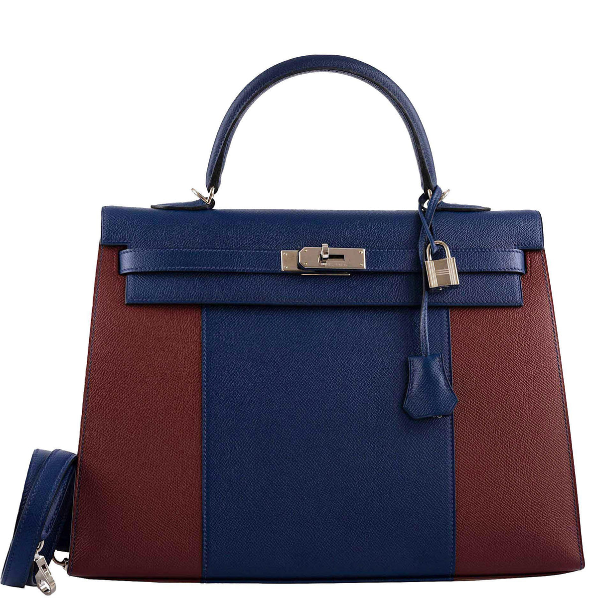 Hermes Flag Kelly 35 Sellier Blue Saphir & Rouge H Epsom Palladium Hardware Hermes