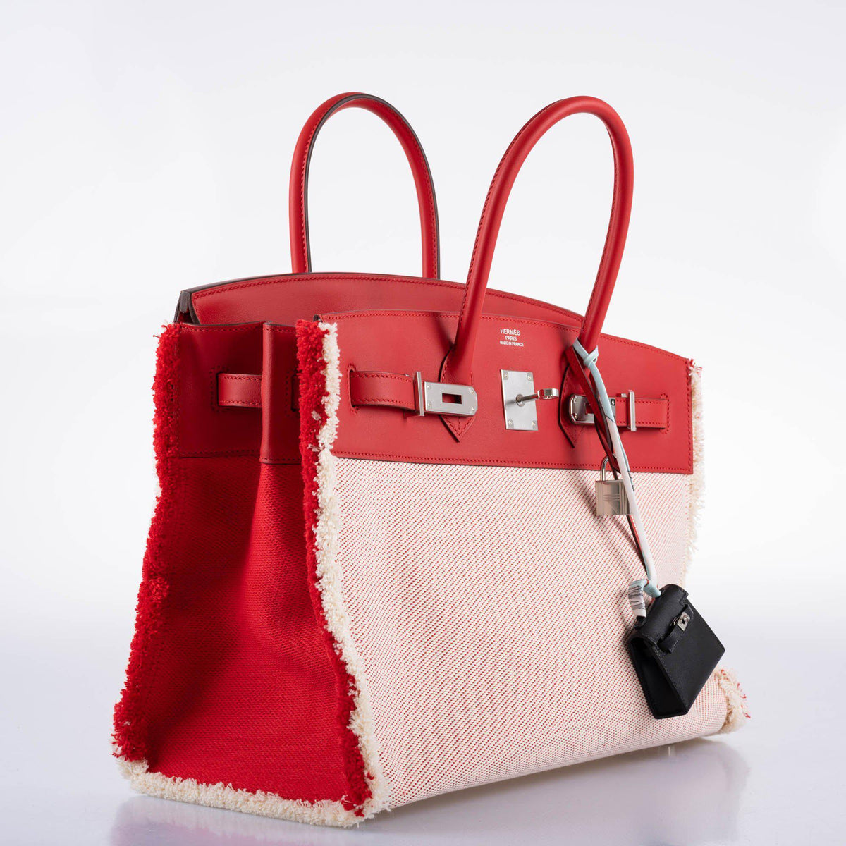 Hermes Fray Fray Birkin 35 Rouge de Cour Swift & Toile H with Palladium Hardwar Hermes