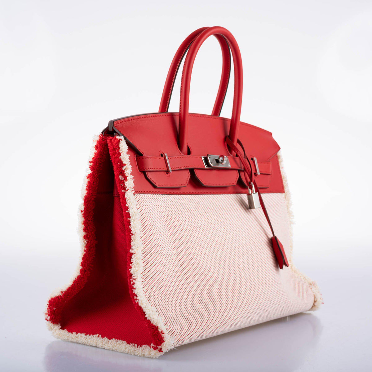 Hermes Fray Fray Birkin 35 Rouge de Cour Swift & Toile H with Palladium Hardwar Hermes