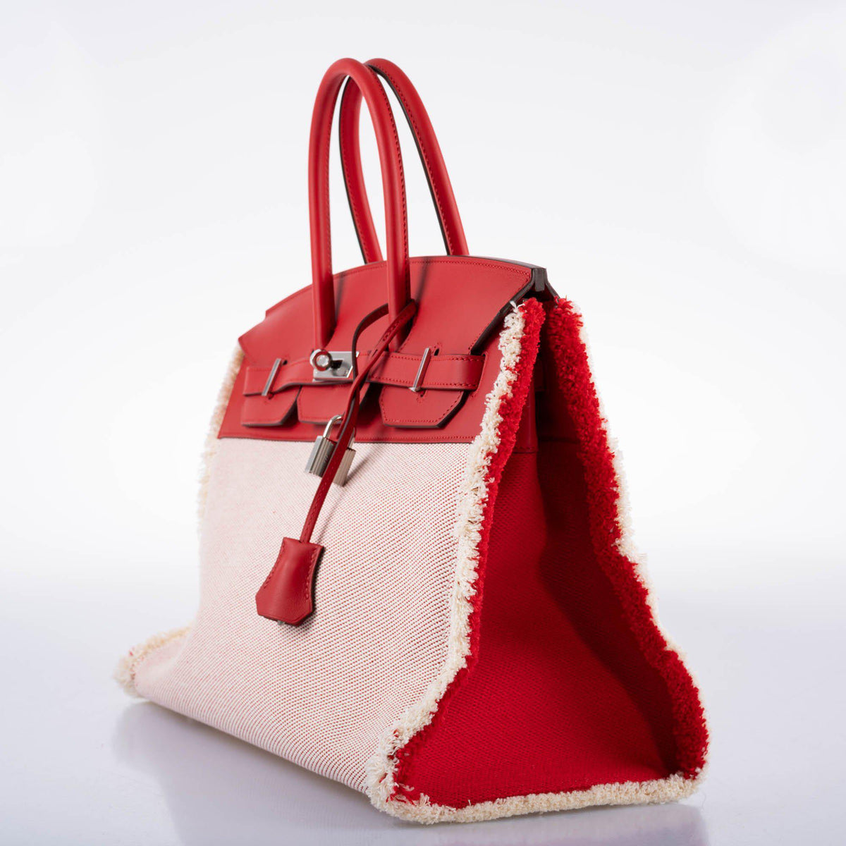 Hermes Fray Fray Birkin 35 Rouge de Cour Swift & Toile H with Palladium Hardwar Hermes