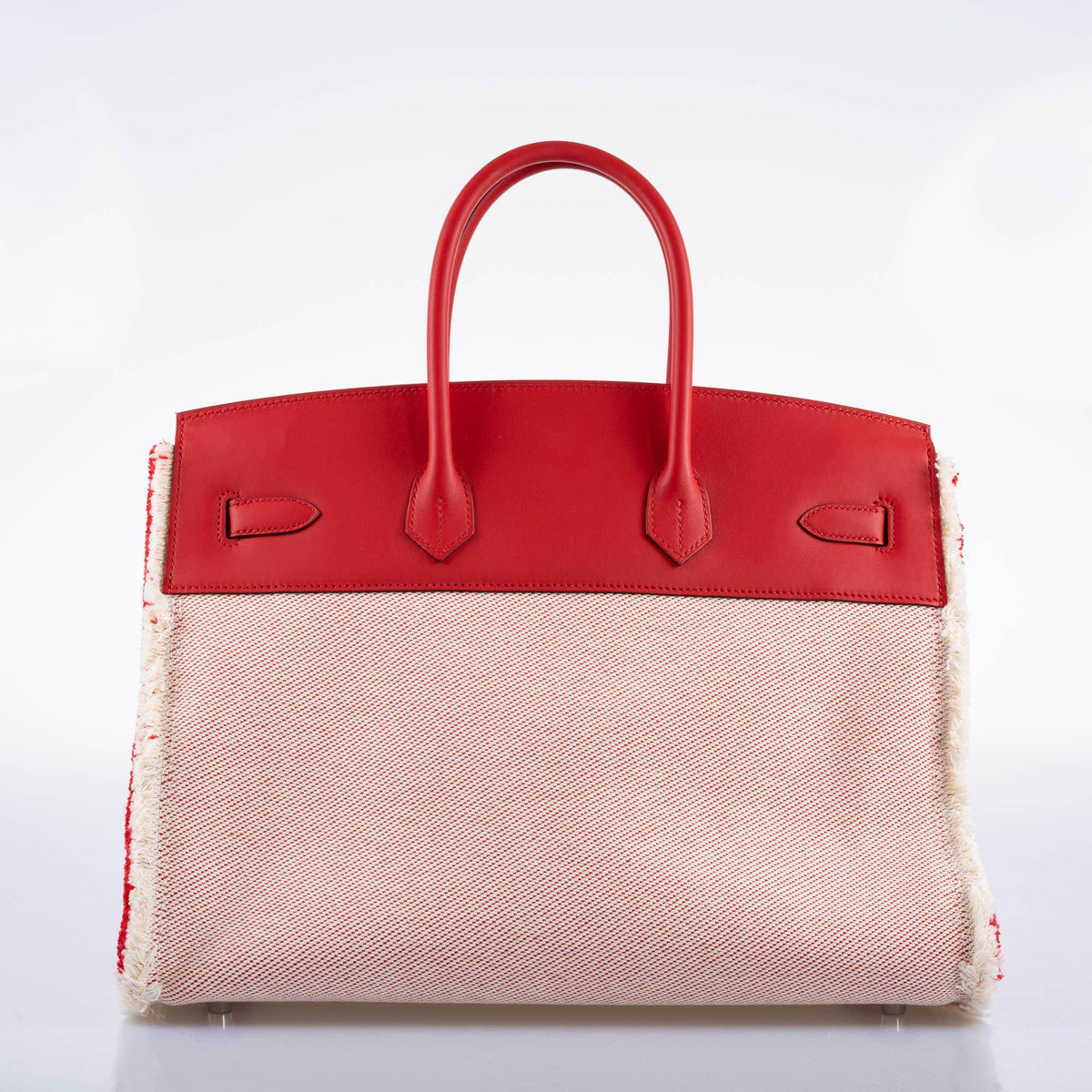 Hermes Fray Fray Birkin 35 Rouge de Cour Swift & Toile H with Palladium Hardwar Hermes