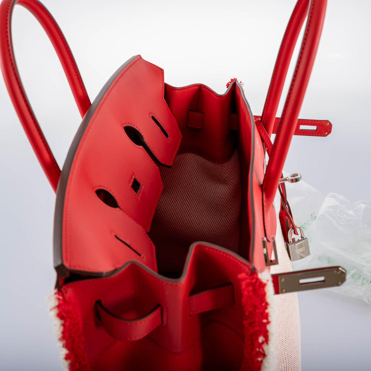 Hermes Fray Fray Birkin 35 Rouge de Cour Swift & Toile H with Palladium Hardwar Hermes