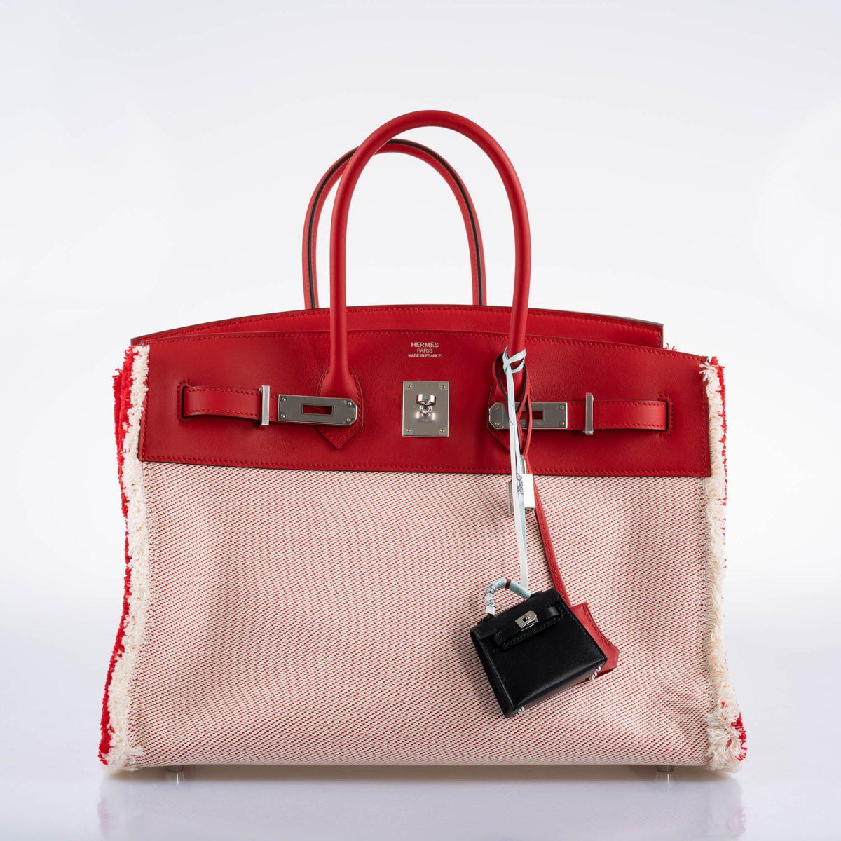 Hermes Fray Fray Birkin 35 Rouge de Cour Swift & Toile H with Palladium Hardwar Hermes