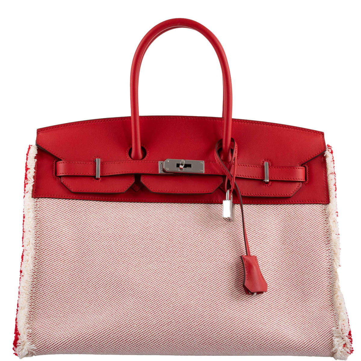 Hermes Fray Fray Birkin 35 Rouge de Cour Swift & Toile H with Palladium Hardwar Hermes