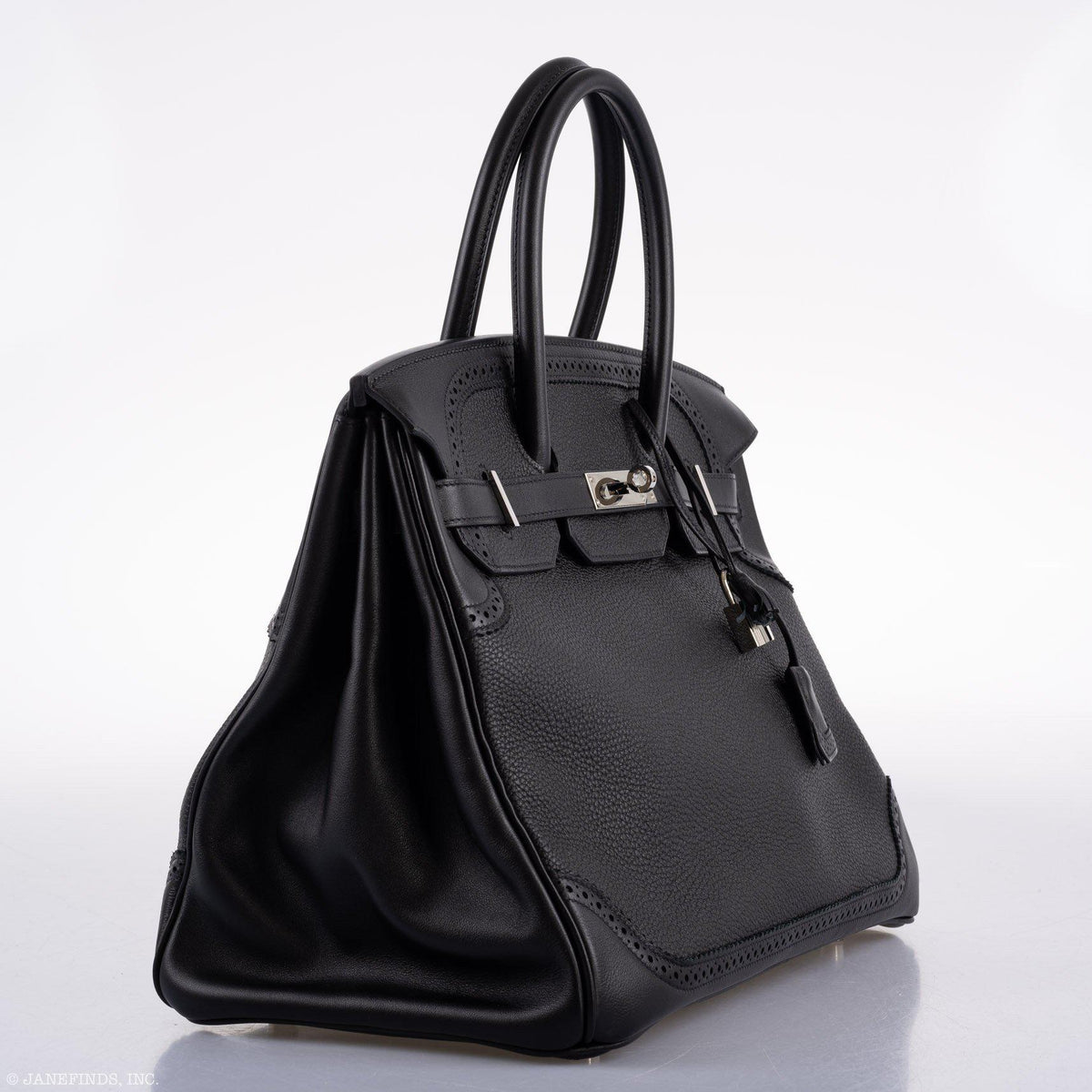 Hermes Ghillies Birkin 35 Black Togo & Evergrain with Palladium Hardware Hermes