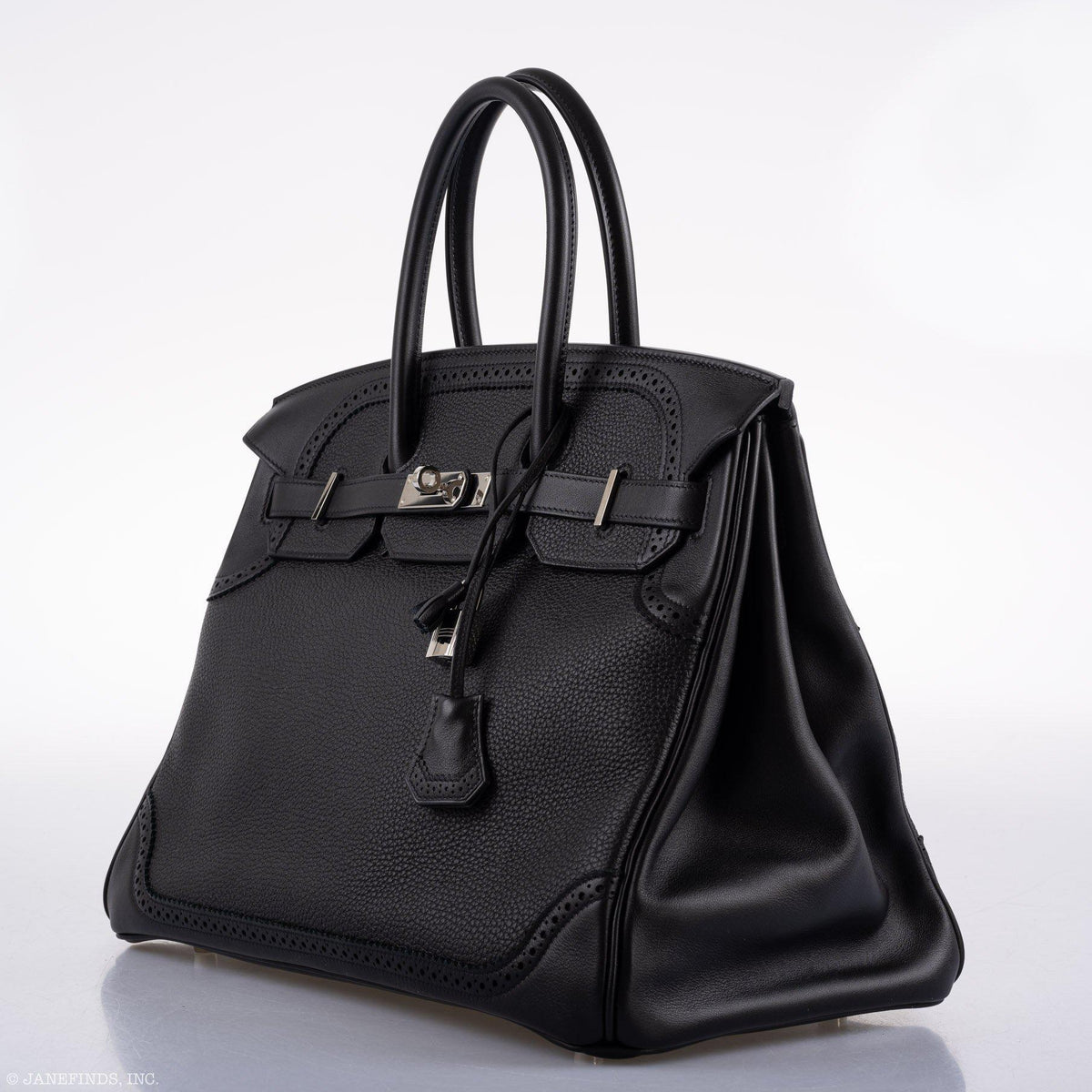 Hermes Ghillies Birkin 35 Black Togo & Evergrain with Palladium Hardware Hermes