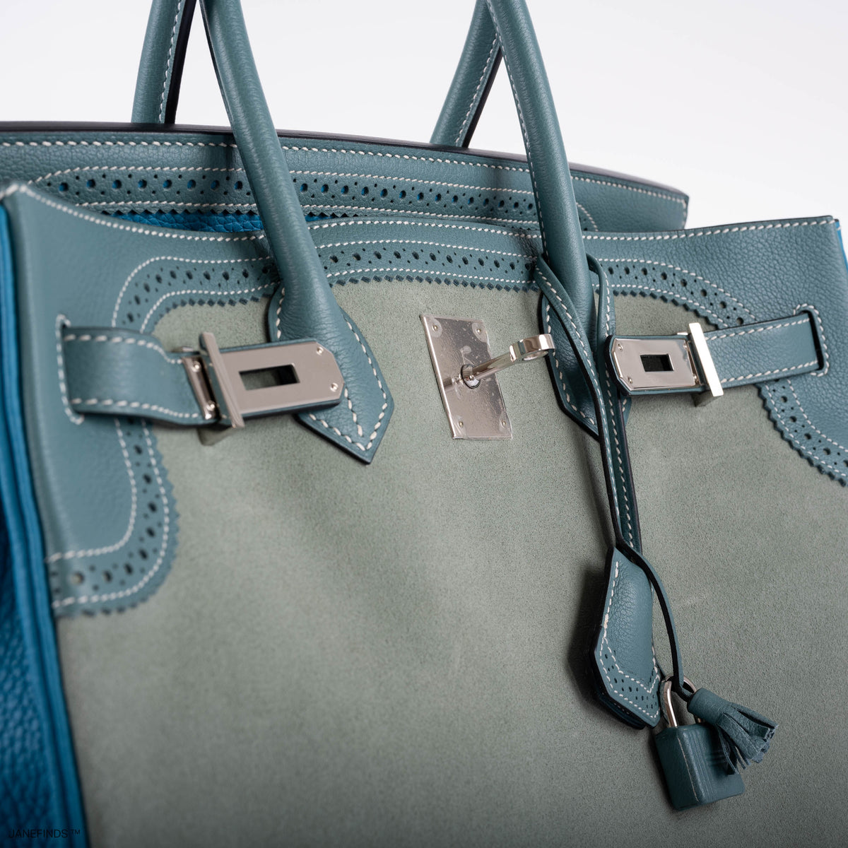 Hermes Ghillies Birkin 35 Ciel Doblis, Turquoise Togo & Blue Jean Swift with Palladium Hardware Hermes