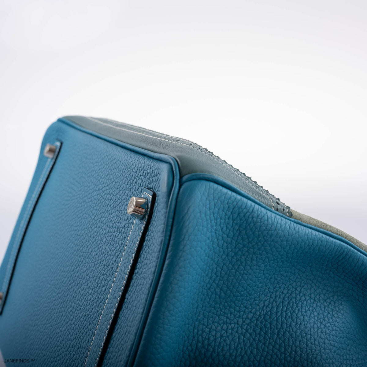 Hermes Ghillies Birkin 35 Ciel Doblis, Turquoise Togo & Blue Jean Swift with Palladium Hardware Hermes