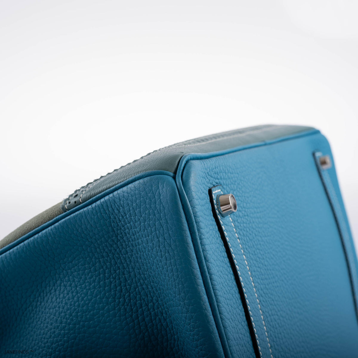 Hermes Ghillies Birkin 35 Ciel Doblis, Turquoise Togo & Blue Jean Swift with Palladium Hardware Hermes