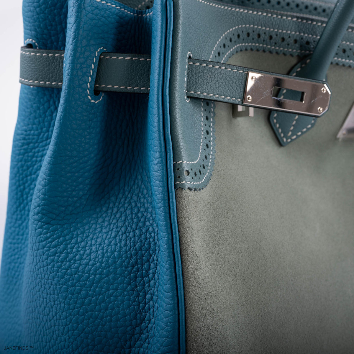 Hermes Ghillies Birkin 35 Ciel Doblis, Turquoise Togo & Blue Jean Swift with Palladium Hardware Hermes