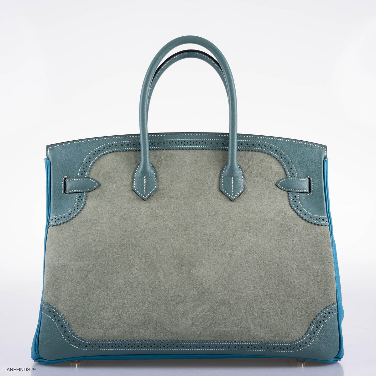 Hermes Ghillies Birkin 35 Ciel Doblis, Turquoise Togo & Blue Jean Swift with Palladium Hardware Hermes