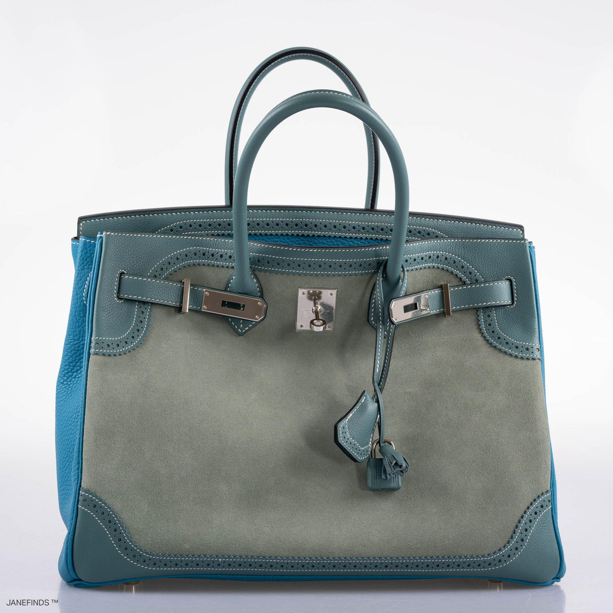 Hermes Ghillies Birkin 35 Ciel Doblis, Turquoise Togo & Blue Jean Swift with Palladium Hardware Hermes