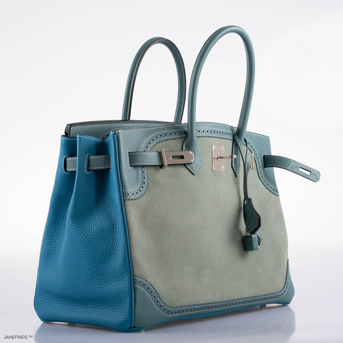 Hermes Ghillies Birkin 35 Ciel Doblis, Turquoise Togo & Blue Jean Swift with Palladium Hardware Hermes