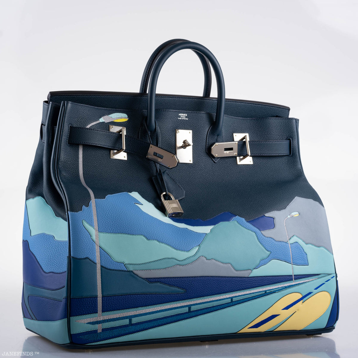 Hermes HAC Birkin 50 "Endless Road" Limited, Bleu de Prusse Togo Palladium Hardware Hermes