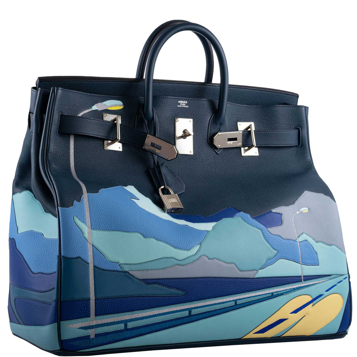 Hermes HAC Birkin 50 "Endless Road" Limited, Bleu de Prusse Togo Palladium Hardware Hermes