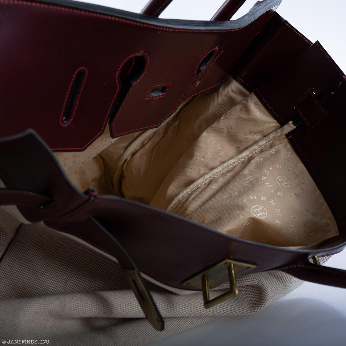 Hermes HAC Birkin 55 Toile & Rouge H Box with Gold Hardware Hermes
