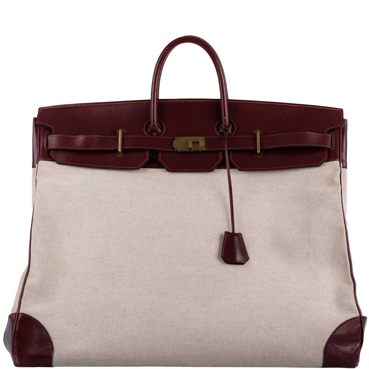 Hermes HAC Birkin 55 Toile & Rouge H Box with Gold Hardware Hermes