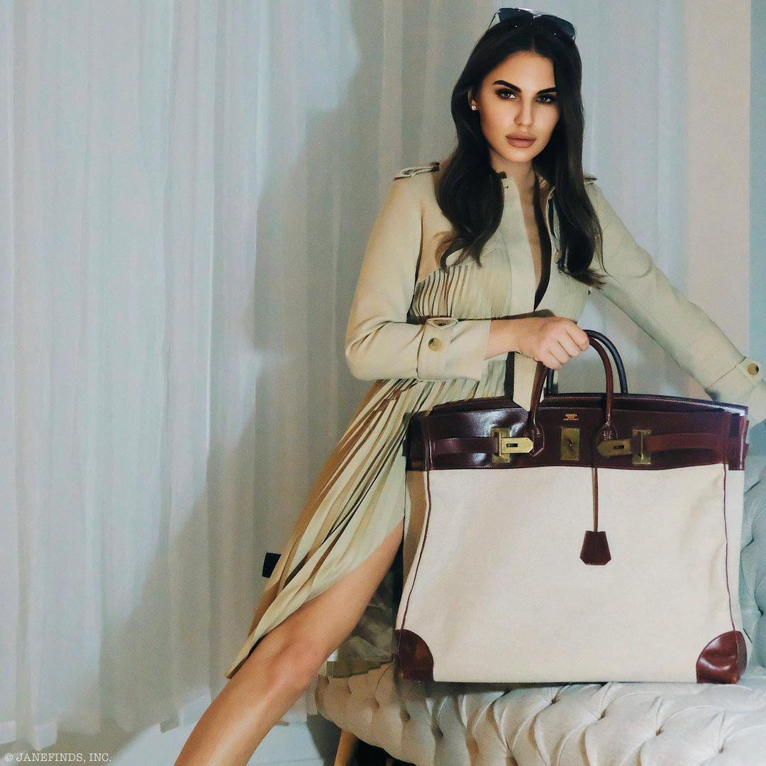 Hermes HAC Birkin 55 Toile & Rouge H Box with Gold Hardware Hermes
