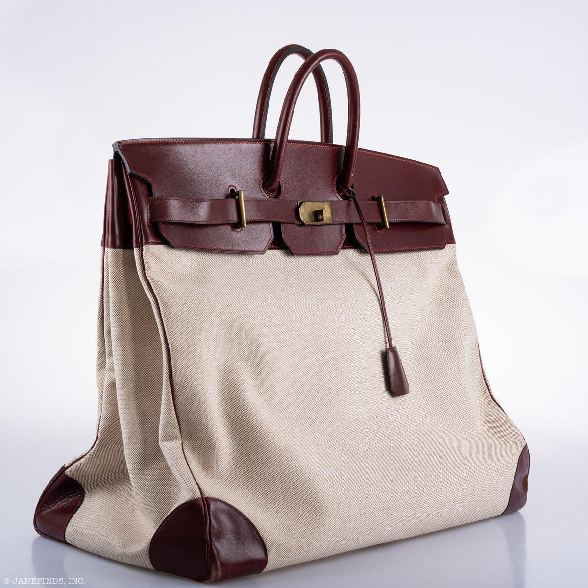 Hermes HAC Birkin 55 Toile & Rouge H Box with Gold Hardware Hermes