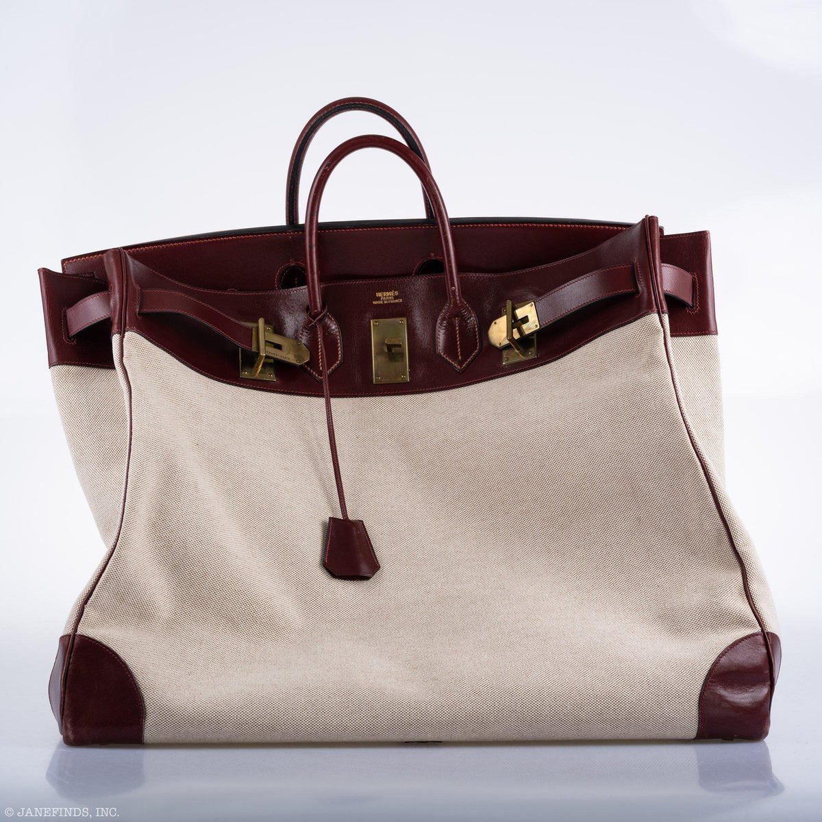 Hermes HAC Birkin 55 Toile & Rouge H Box with Gold Hardware Hermes