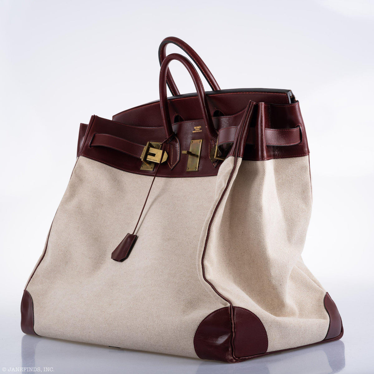 Hermes HAC Birkin 55 Toile & Rouge H Box with Gold Hardware Hermes