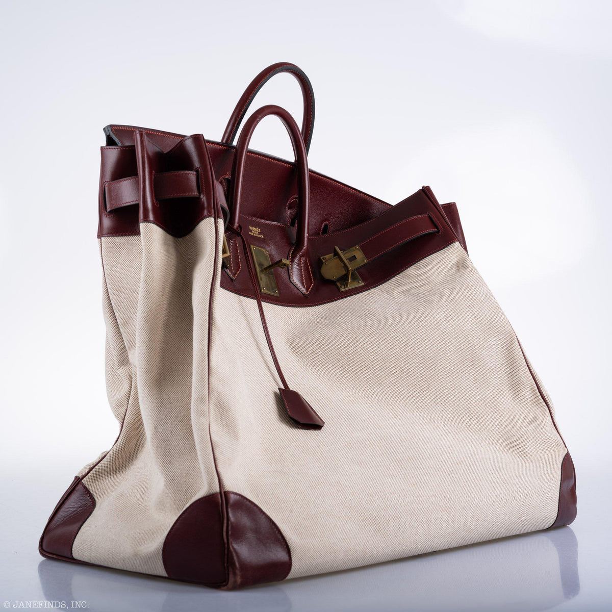 Hermes HAC Birkin 55 Toile & Rouge H Box with Gold Hardware Hermes
